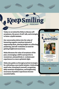 Lady smiling on mobile phone mockup, alongside correspondence about smiling